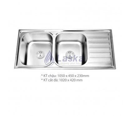 CHẬU RỦA CHÉN 2 HỘC CÓ CÁNH CAO CẤP LASKA (BẢO HÀNH 3 NĂM) LCR – 15