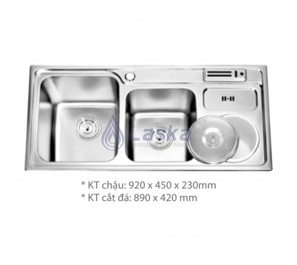 CHẬU RỦA CHÉN HAI HỘC CÓ Ô CHỨA RÁC CAO CẤP LASKA (BẢO HÀNH 3 NĂM) LCR – 10
