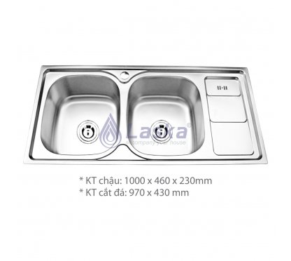 CHẬU RỦA CHÉN 2 HỘC CÓ CÁNH CAO CẤP LASKA (BẢO HÀNH 3 NĂM) LCR – 12