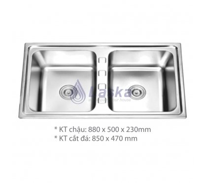 CHẬU RỦA CHÉN HAI HỘC ĐỀU CAO CẤP LASKA (BẢO HÀNH 3 NĂM) LCR – 16