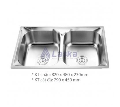 CHẬU RỦA CHÉN 2 HỘC ĐỀU INOX 304 (BH - 3 NĂM) LCR – 18