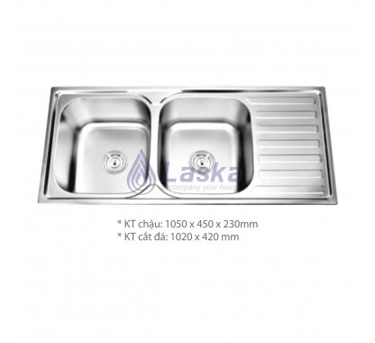 CHẬU RỦA CHÉN 2 HỘC CÓ CÁNH CAO CẤP LASKA (BẢO HÀNH 3 NĂM) LCR – 15