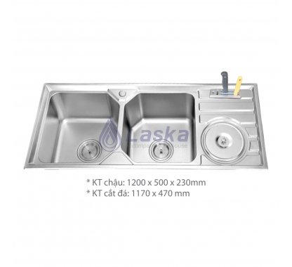 CHẬU RỦA CHÉN HAI HỘC CÓ Ô CHỨA RÁC CAO CẤP LASKA (BẢO HÀNH 3 NĂM) LCR – 09