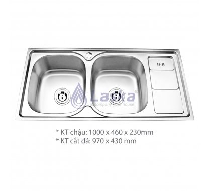 CHẬU RỦA CHÉN 2 HỘC CÓ CÁNH CAO CẤP LASKA (BẢO HÀNH 3 NĂM) LCR – 12