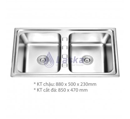 CHẬU RỦA CHÉN HAI HỘC ĐỀU CAO CẤP LASKA (BẢO HÀNH 3 NĂM) LCR – 16