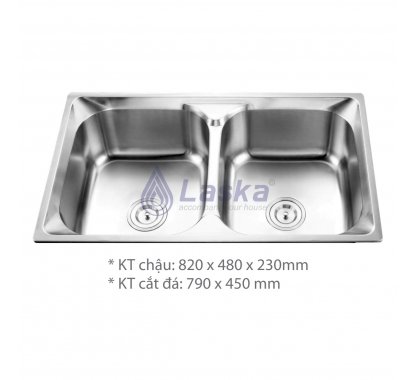 CHẬU RỦA CHÉN 2 HỘC ĐỀU INOX 304 (BH - 3 NĂM) LCR – 18